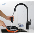 Deck mounted 304 stainless steel sink mixer pull down sprayer high arc kitchen faucet black
